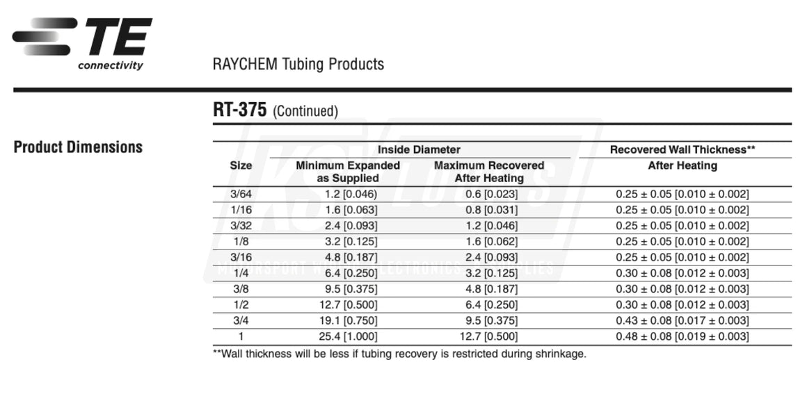 Raychem Rt-375 (Per Foot) Heat Shrink Tubing