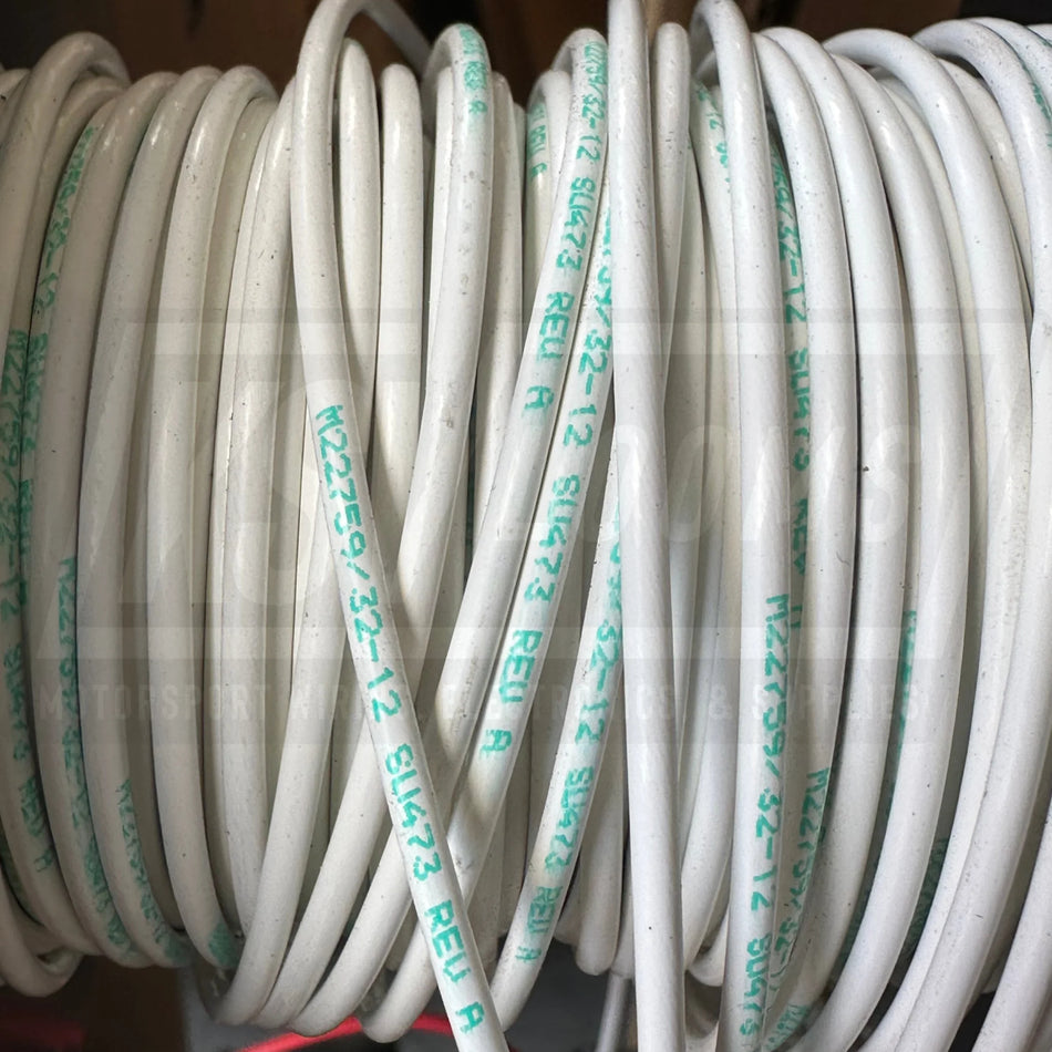 12 Awg White Tefzel Wire M22759/32-12-9 (Cut Length)
